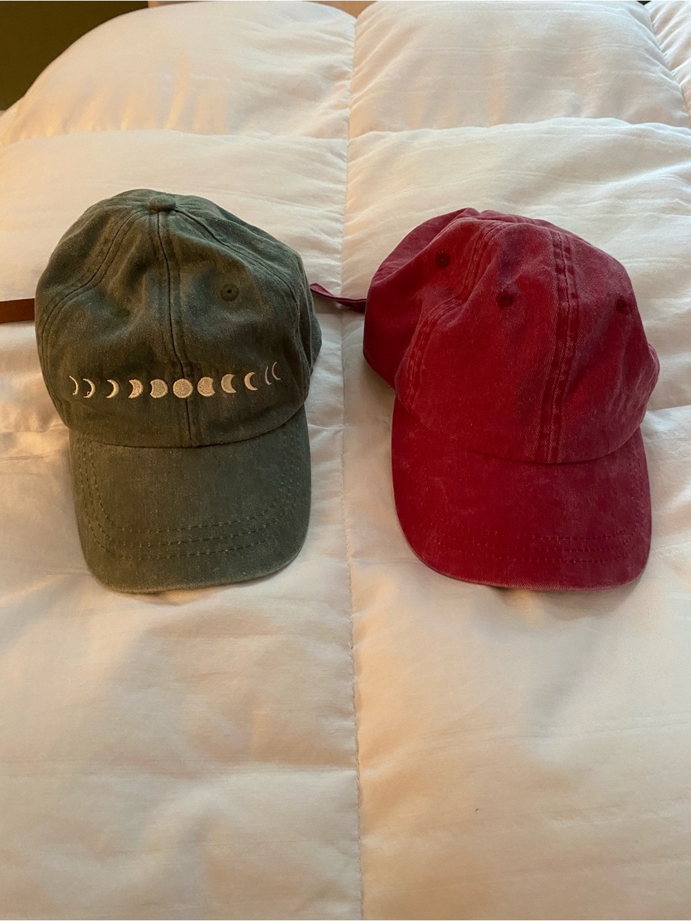 Moon Phase Olive Green Baseball Cap & Pink Baseball Cap - Set of 2